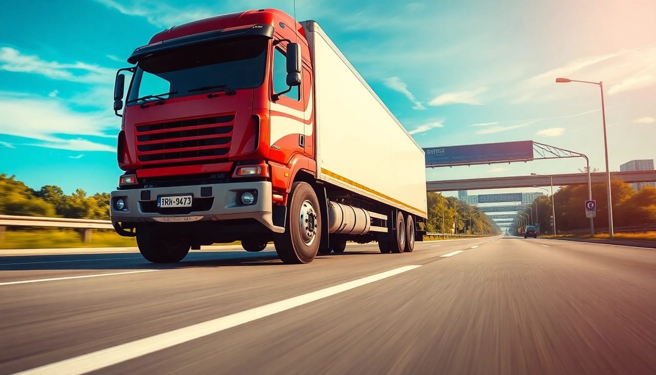 RR99 tires showcased on a commercial truck, exemplifying durability and versatility on mixed-use highways.