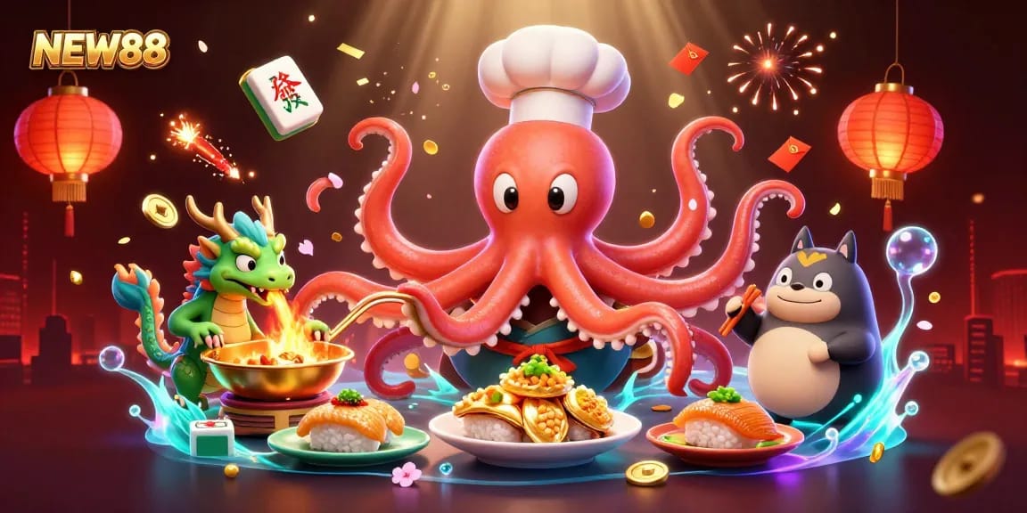 NEW88 engages players with dynamic gameplay and rich visuals in this colorful casino scene.