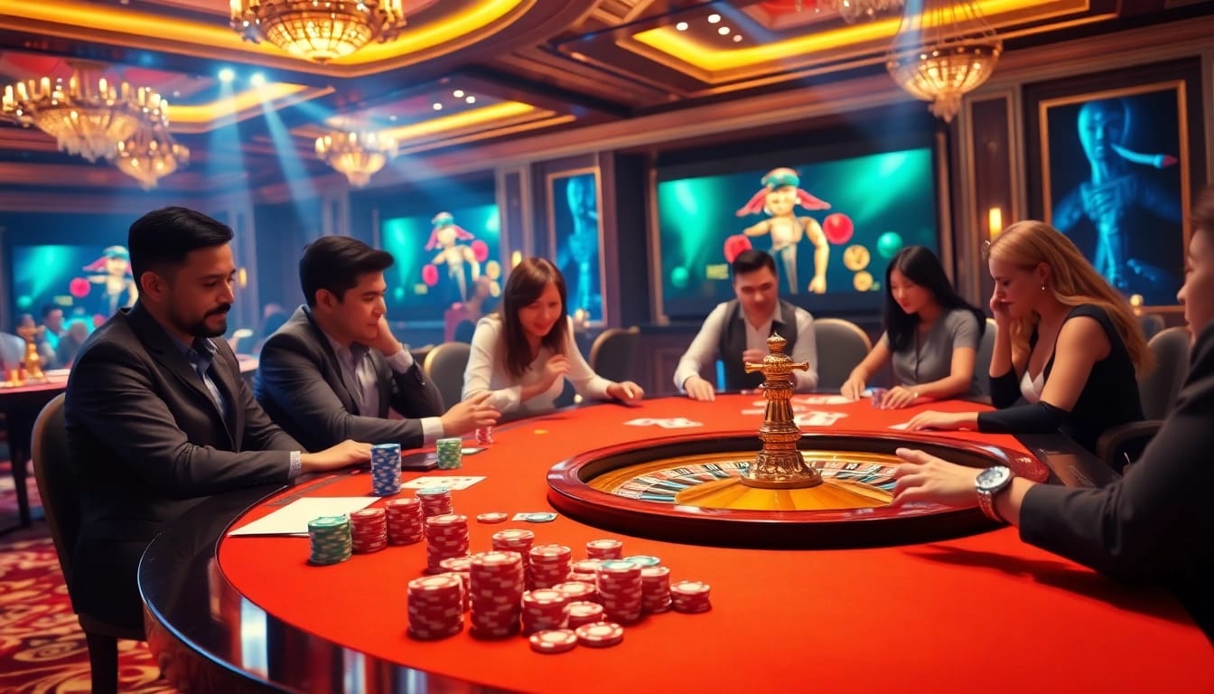Experience the thrilling gameplay at c54.gb.net with vibrant poker chips and roulette wheel in action.
