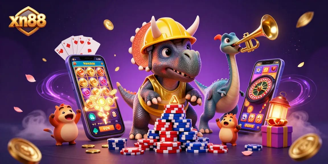 xn88 offers a fun gaming experience with colorful slot games and festive characters in action.