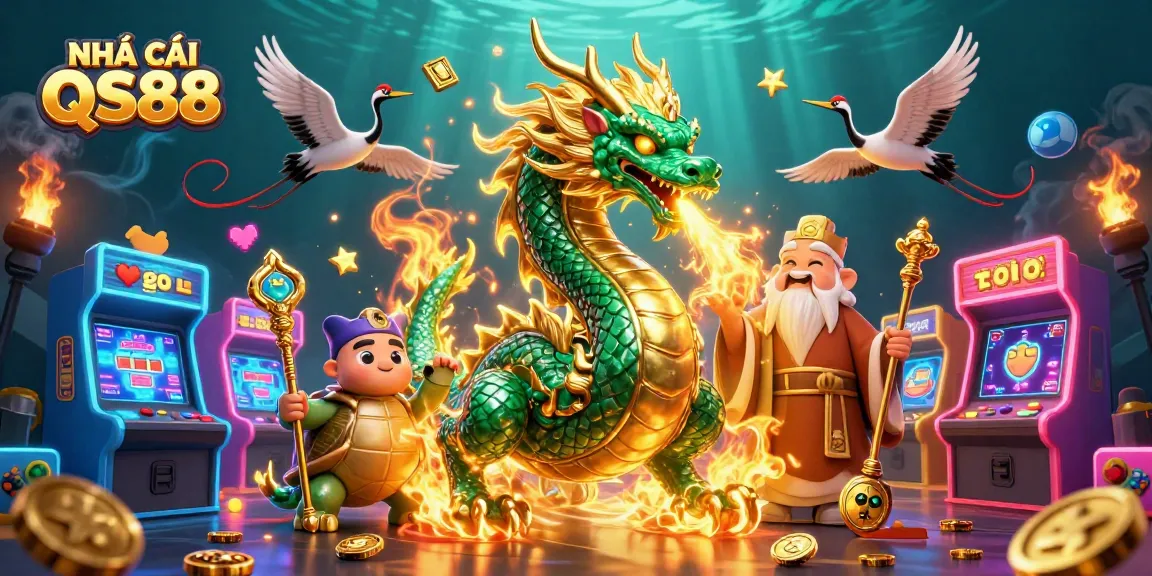Experience excitement at NHÀ CÁI QS88 with 3D gaming fun surrounded by vibrant casino elements.