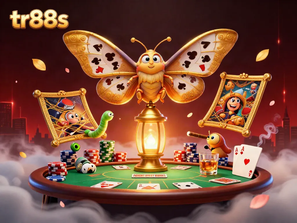 Experience thrilling wins with tr88s as the golden moth guides you through an animated casino scene.