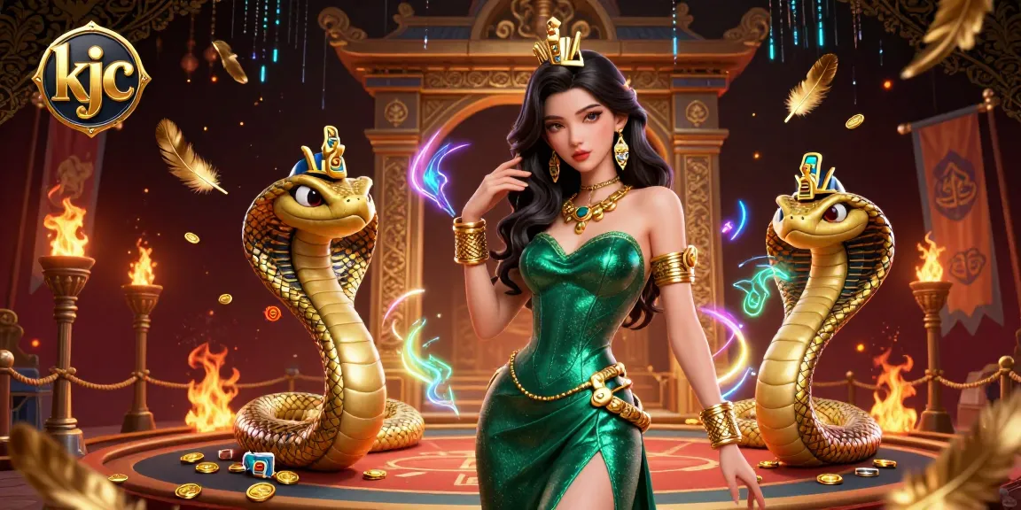 Engage with thrilling gambling experiences at kjc featuring a glamorous woman and golden cobra.
