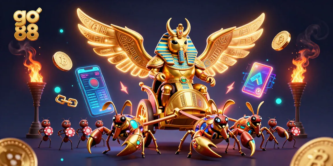 Experience the thrill of go 88 gaming with a vibrant 3D illustration of a golden scarab beetle leading an exhilarating casino adventure.