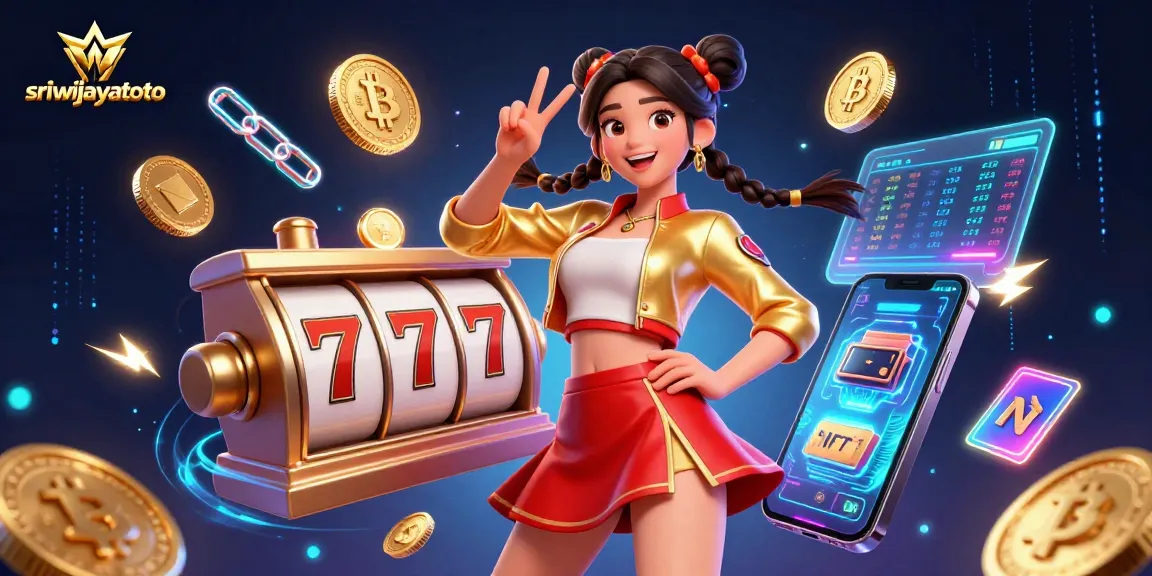 Engaging scene of sriwijayatoto showcasing vibrant slot reels surrounded by cryptocurrency elements.