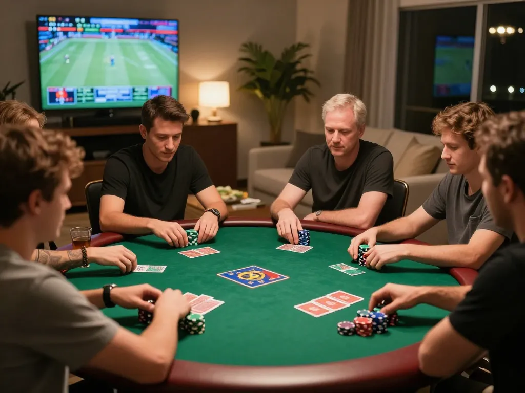 Players engaging in poker strategy while enjoying an evening at LV88 home gaming.