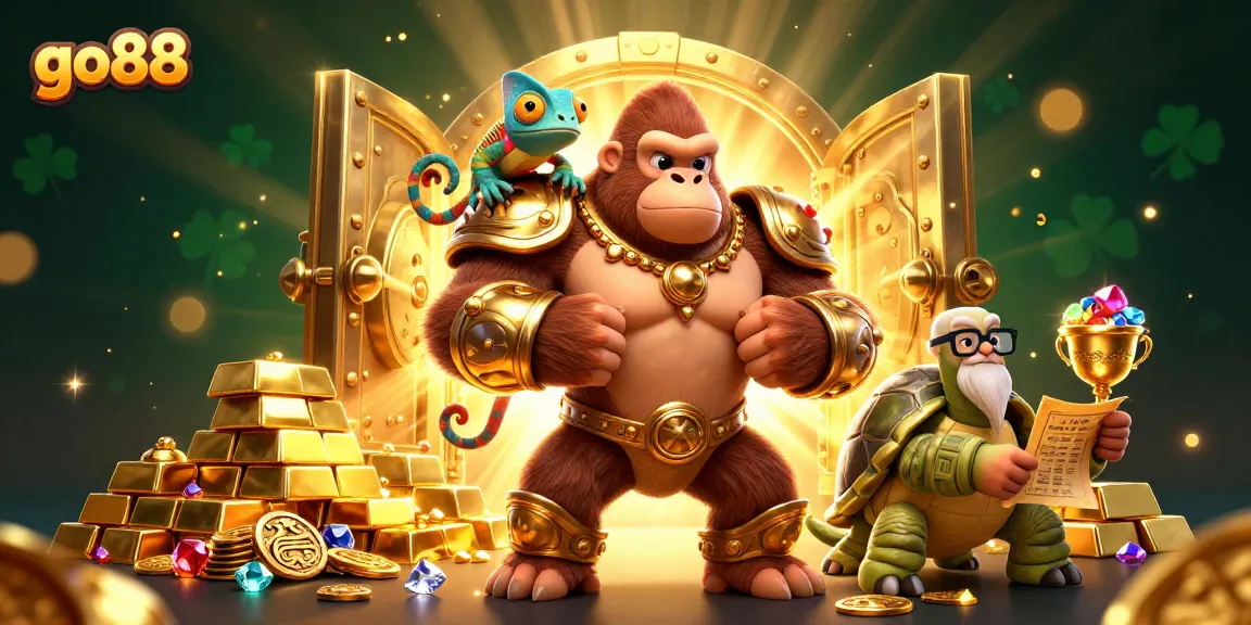 Experience go88 with vibrant 3D characters in a dynamic casino adventure illustration.