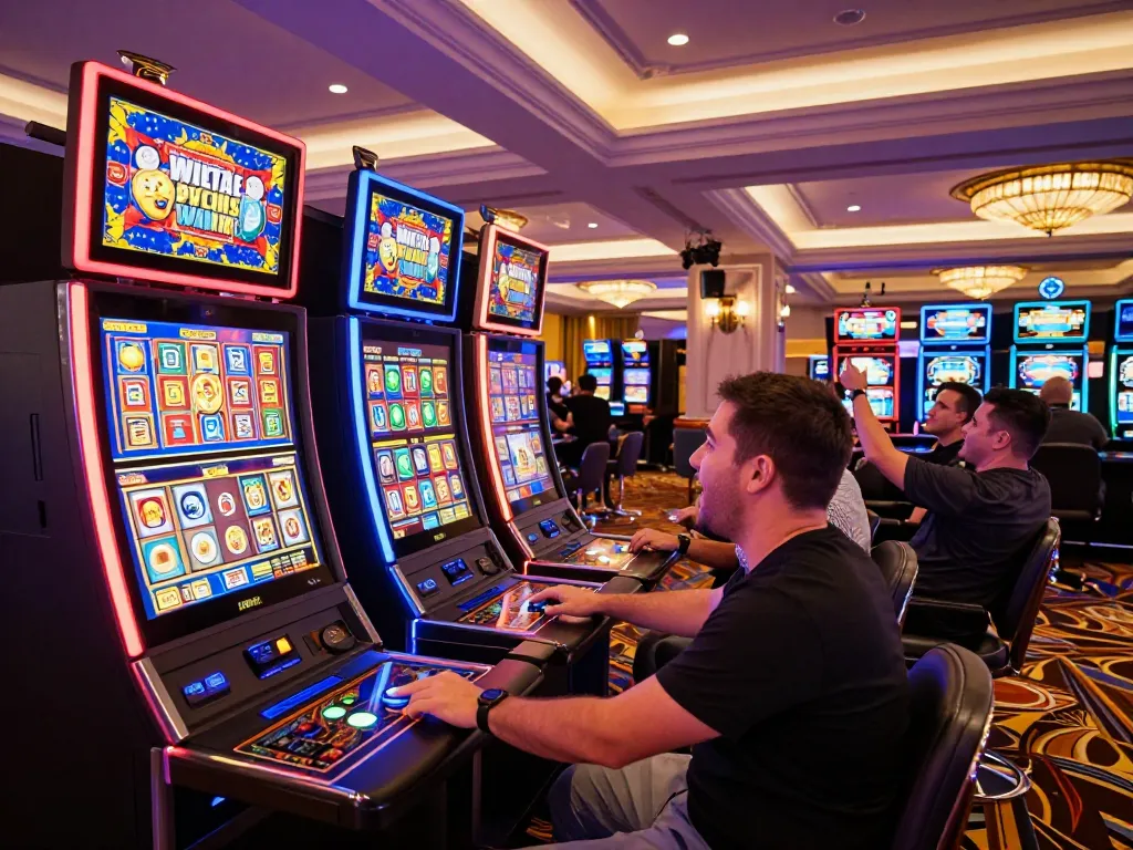 Win678 casino scene with players enjoying vibrant slot machines and a dynamic gaming atmosphere.