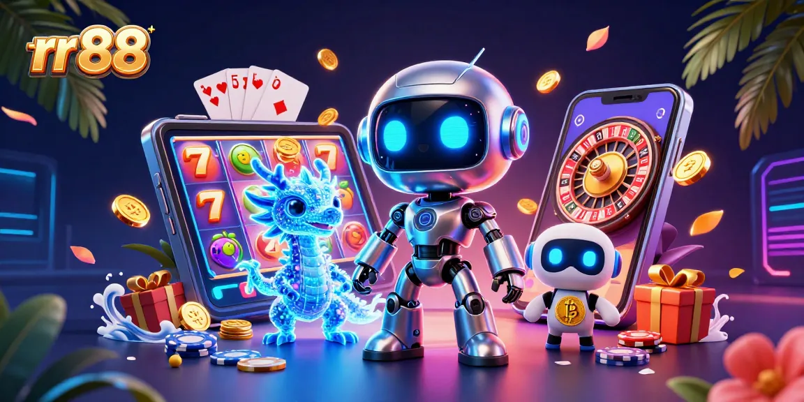 Engage with rr 88 casino illustrations showcasing an energetic scene with neon characters and vibrant game elements.