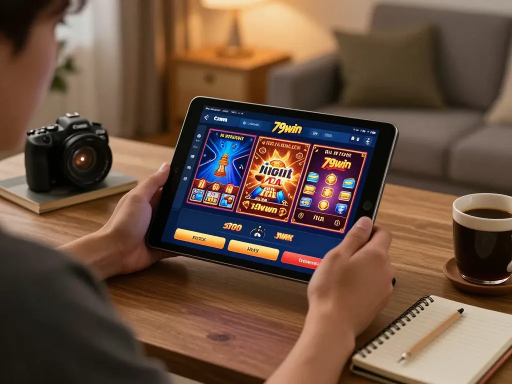 Engaging player using the 79win app for strategic online gambling.