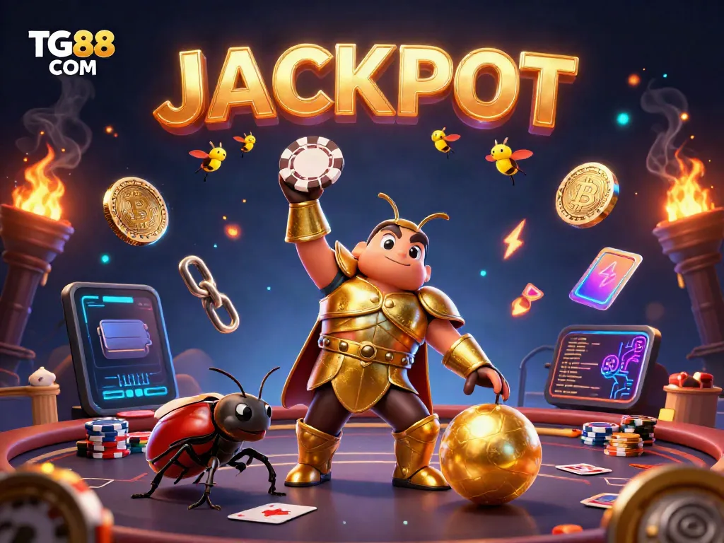 Spin the reels at TG88 COM with a victorious beetle, poker chips, and dynamic casino elements.