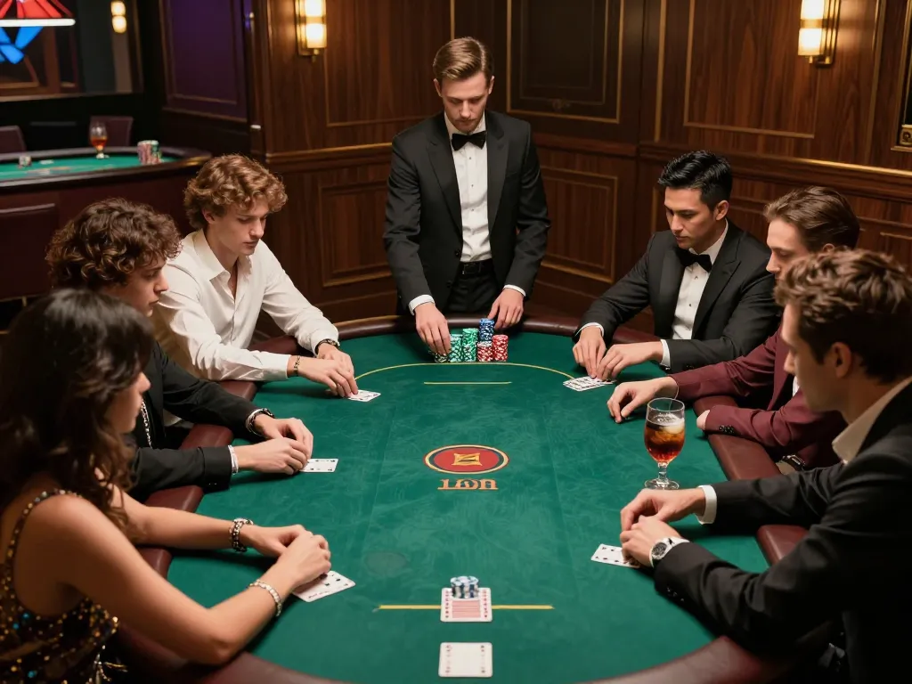 Hitclub players engaging in an intense poker game, showcasing the stylish casino atmosphere.