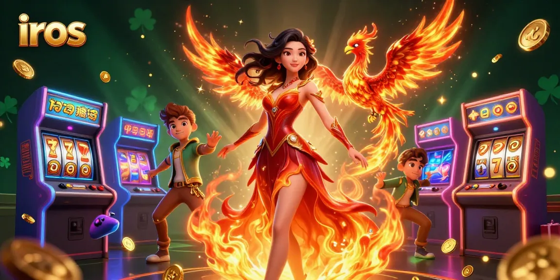 Experience winning with iros in a vibrant 3D casino illustration featuring slot games and dynamic characters.