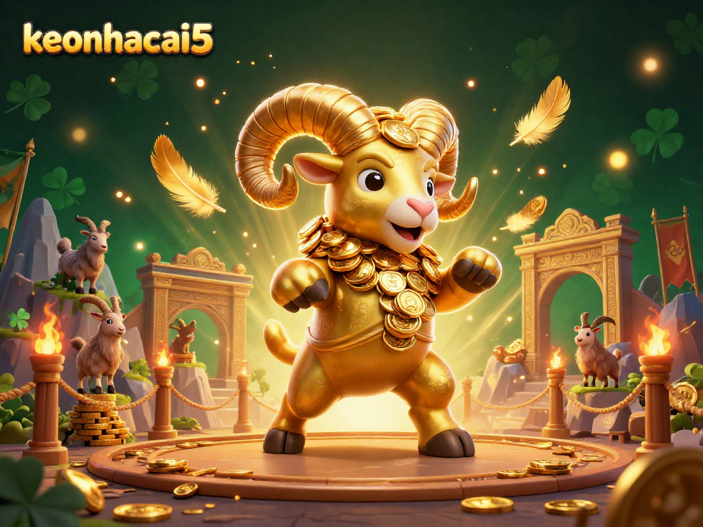 Experience the excitement of keonhacai5 with a dynamic casino scene featuring a charging golden ram.