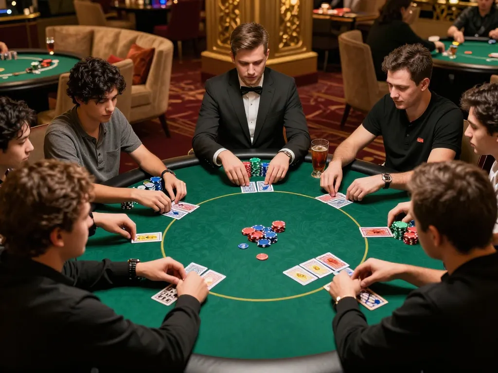 Players strategizing their moves in an exciting poker game at 789win .com casino.