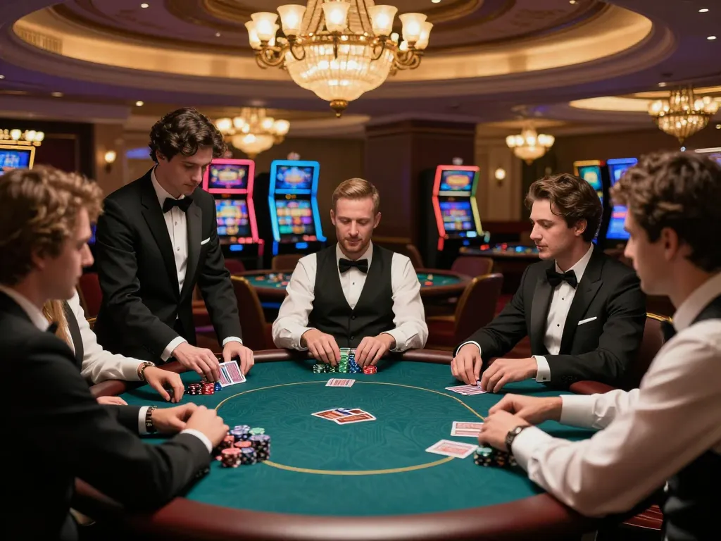 Experience the excitement of nhà cái uy tín Sunwin with an upscale poker game showcasing players' intense focus and strategic betting.