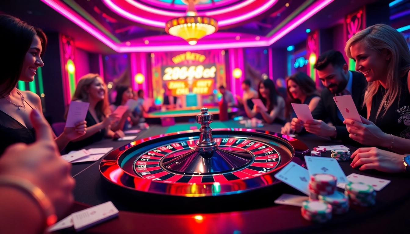 Experience thrilling gameplay at mm88 com with players enjoying roulette and poker games in a vibrant casino atmosphere.