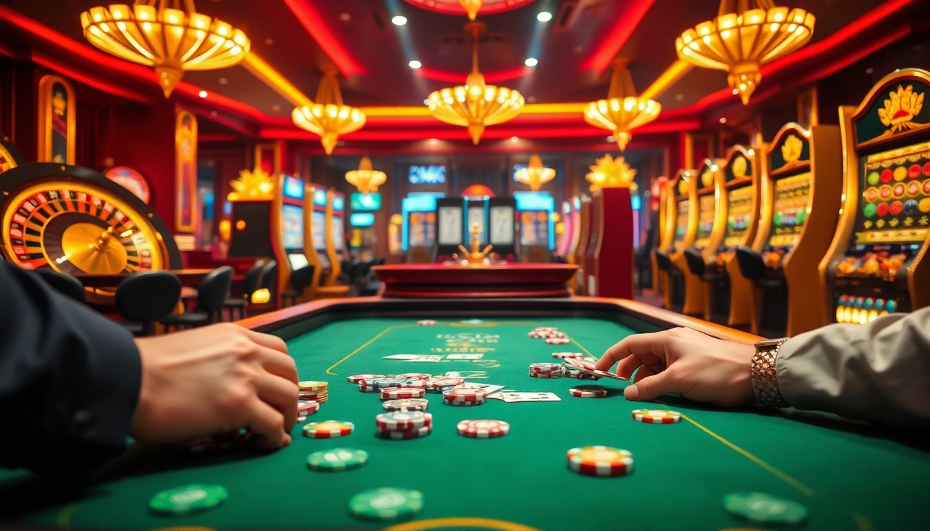 Engaging gamblers at the luxurious lv88 com casino table with vibrant colors and chips.