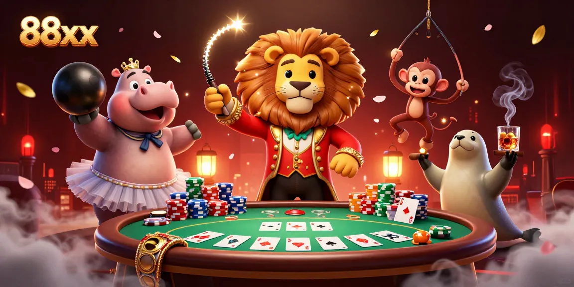 Players engage with 88xx casino games in vibrant, dynamic illustration full of action and excitement.