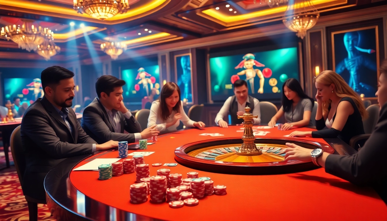 Experience the thrilling gameplay at c54.gb.net with vibrant poker chips and roulette wheel in action.