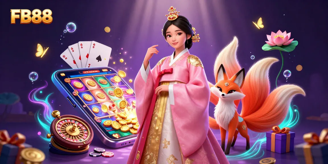 Experience the excitement of FB88 with vibrant slot games and dynamic casino elements in a colorful 3D illustration.