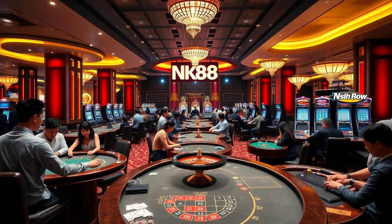 Players enjoying a thrilling game at the NK88 casino with vibrant tables and captivating atmosphere.