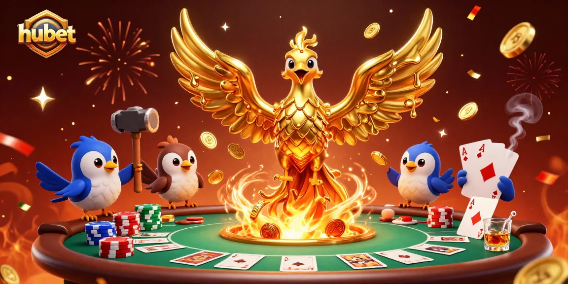 Experience thrilling wins at hubet's vibrant casino, featuring golden phoenix and poker action.