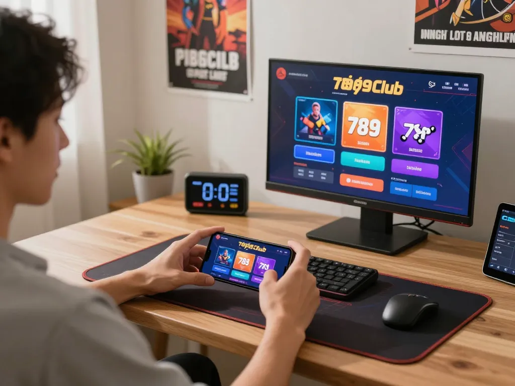 Cổng game 789Club offers thrilling mobile gambling experience through a smartphone interface, showcasing betting options and gameplay.
