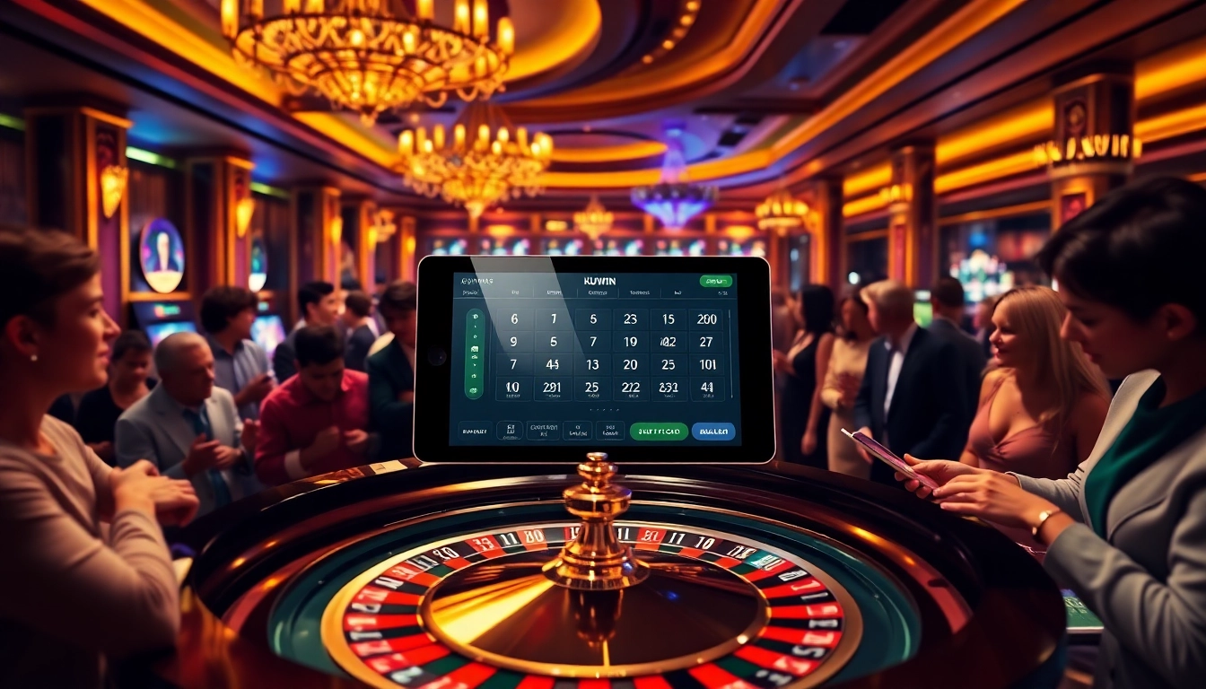 Experience the excitement of KUWIN with vibrant casino tables, poker chips, and roulette wheels.