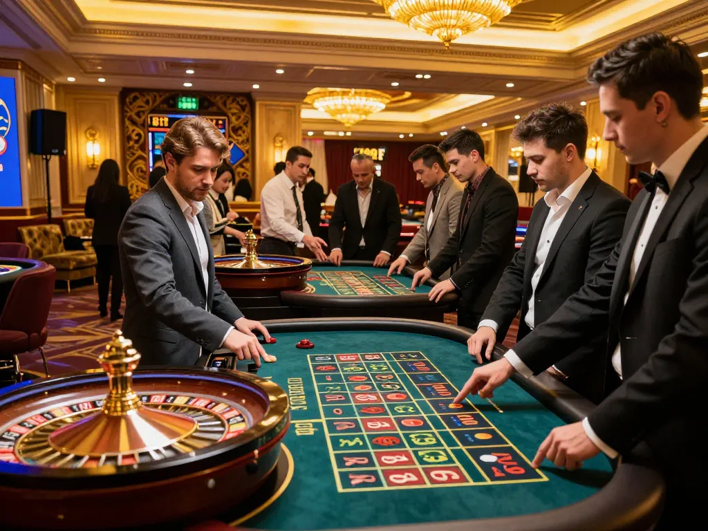 Players engaging in thrilling roulette games at 789F casino with vibrant atmosphere and elegant decor.