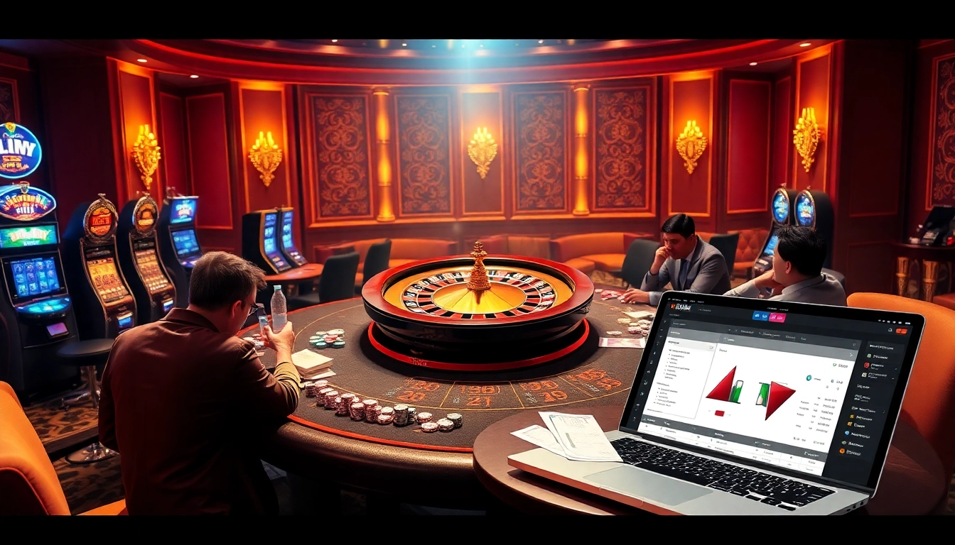 Experience the thrill of betting with Link Luckywin uy tín featuring a luxurious casino scene.