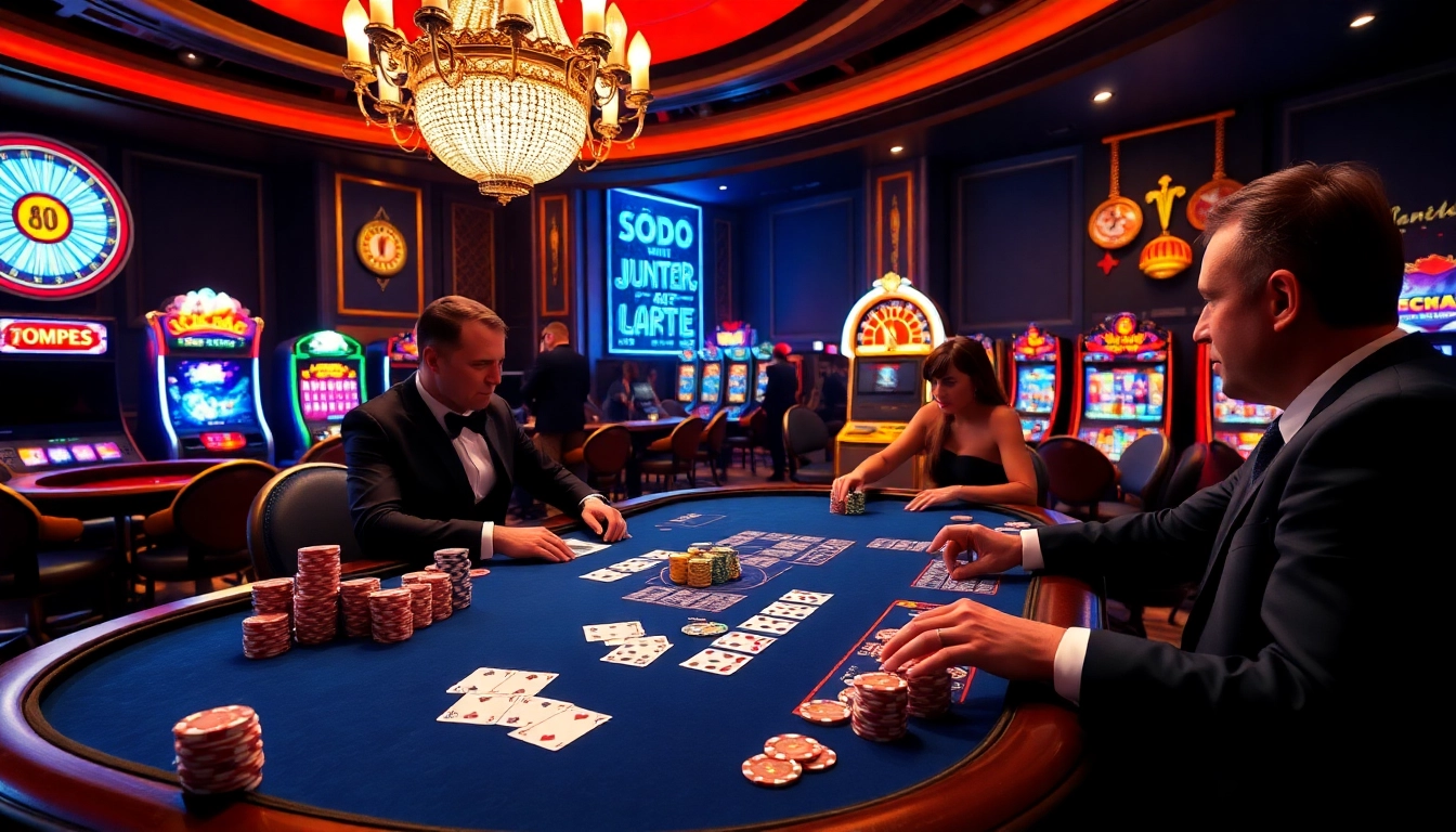 SODO66 players enjoying a high-stakes poker game with colorful chips and intense focus.