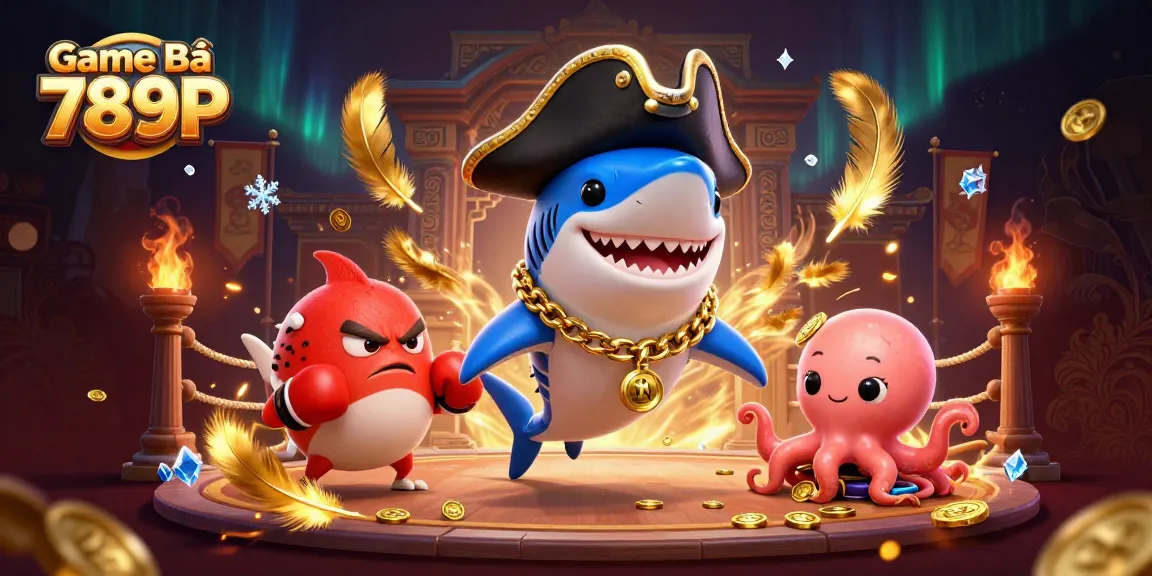 Engage with Game Bài 789P in a vibrant 3D casino illustration showcasing underwater characters and rich gambling elements.