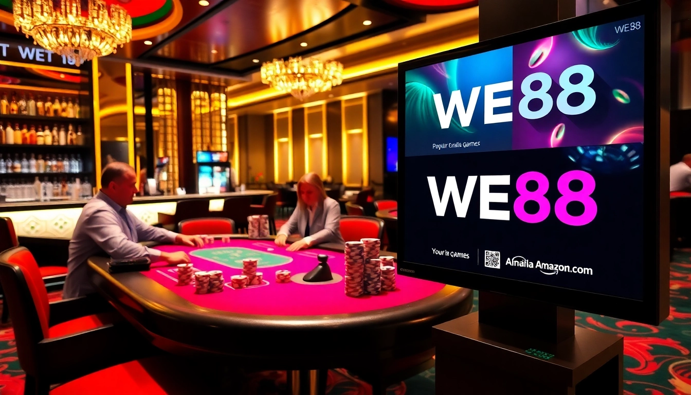 Engaged players enjoying poker at WE88 casino, showcasing excitement and professional gambling.