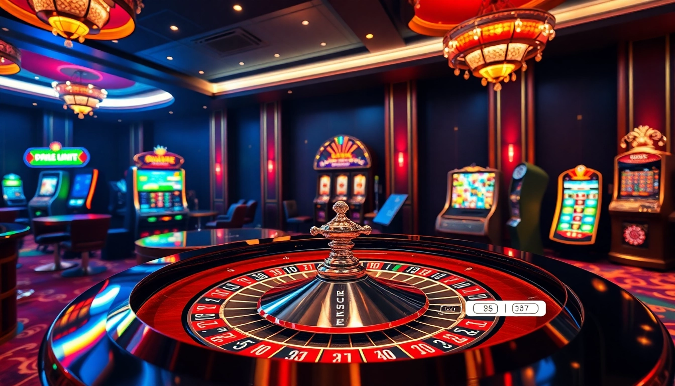 Experience the thrill of gambling at open88 with a vibrant casino scene featuring roulette, chips, and excitement.