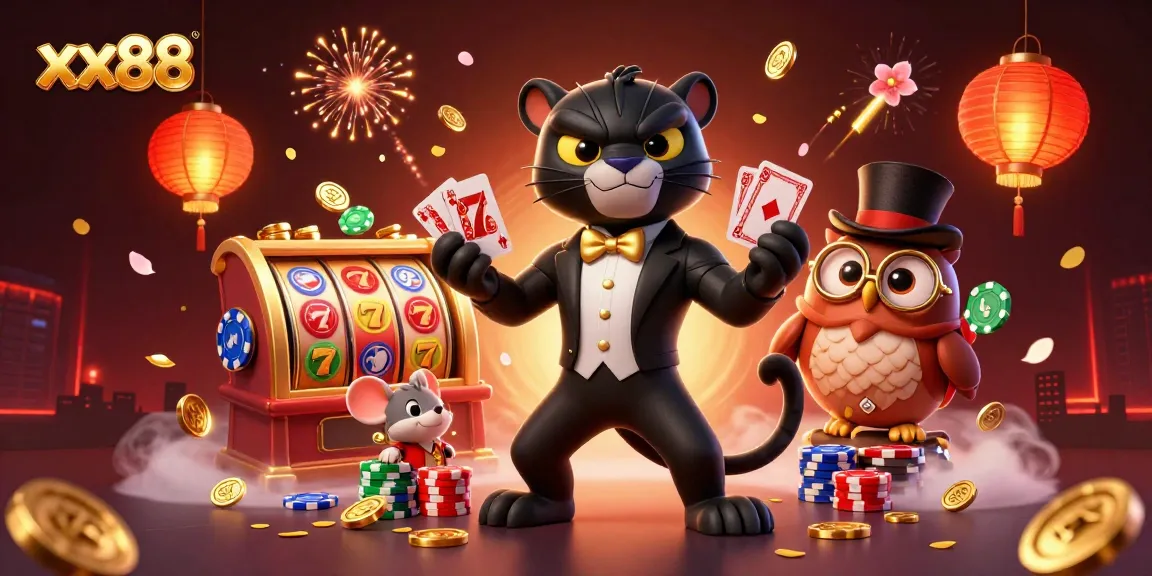 Experience thrilling gameplay at xx88 with stylish characters in a vibrant casino scene.
