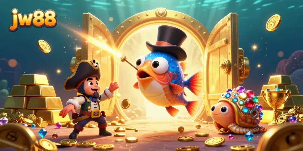 Experience excitement with jw88 in a vibrant sea-themed casino scene filled with treasure.