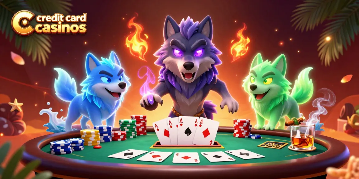 Engage in immersive gameplay at credit card casinos with dynamic poker elements and spectral wolves.