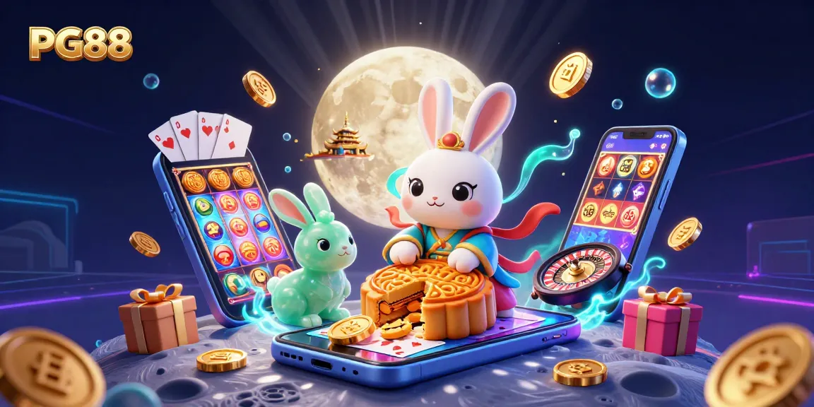 Join PG88 in this vibrant moonlit casino scene filled with slot games and poker chips.