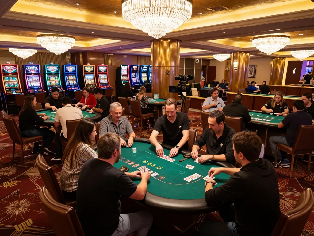 Engaged players at a casino poker game, showcasing strategic gameplay and vibrant casino atmosphere with lsa