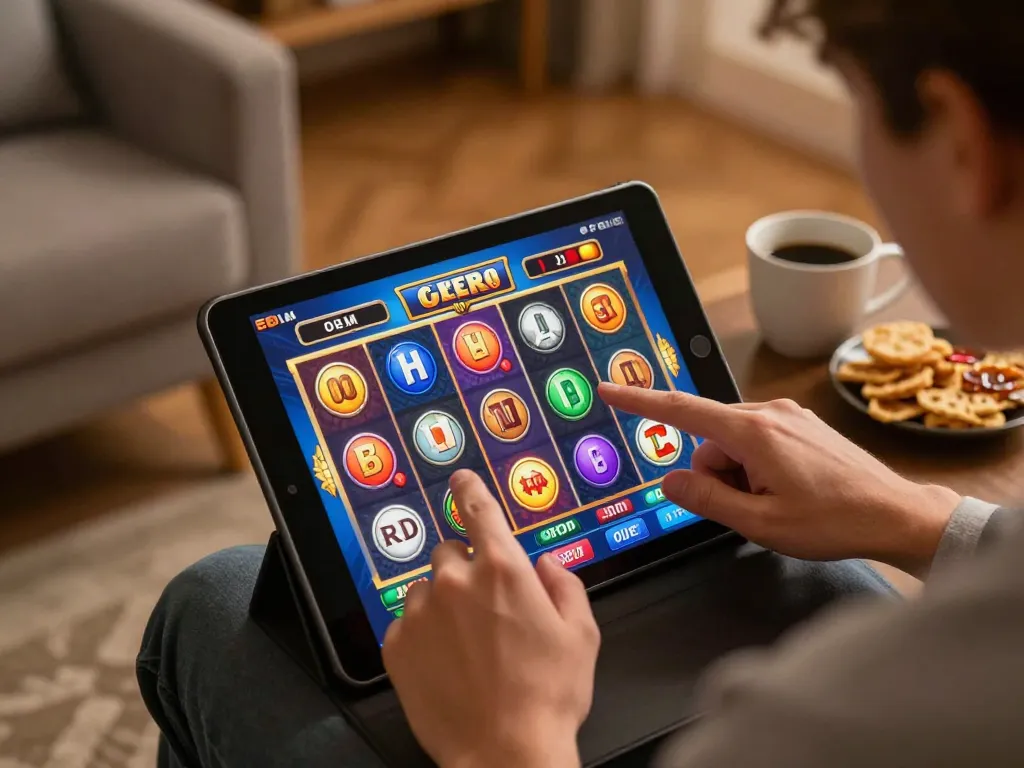 Enjoying Slot Malaysia on a tablet during a home gaming session with excitement and strategy.