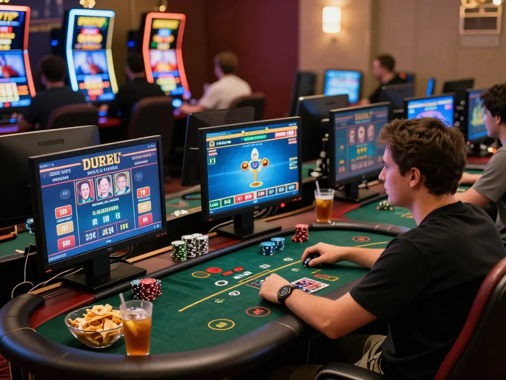 Player strategizing in a virtual poker room, engaging with tr88 games amid cozy home setup, showcasing responsible gambling.