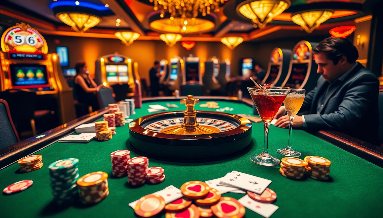 PG 88 online gambling scene with luxurious poker table, chips, and roulette wheel.