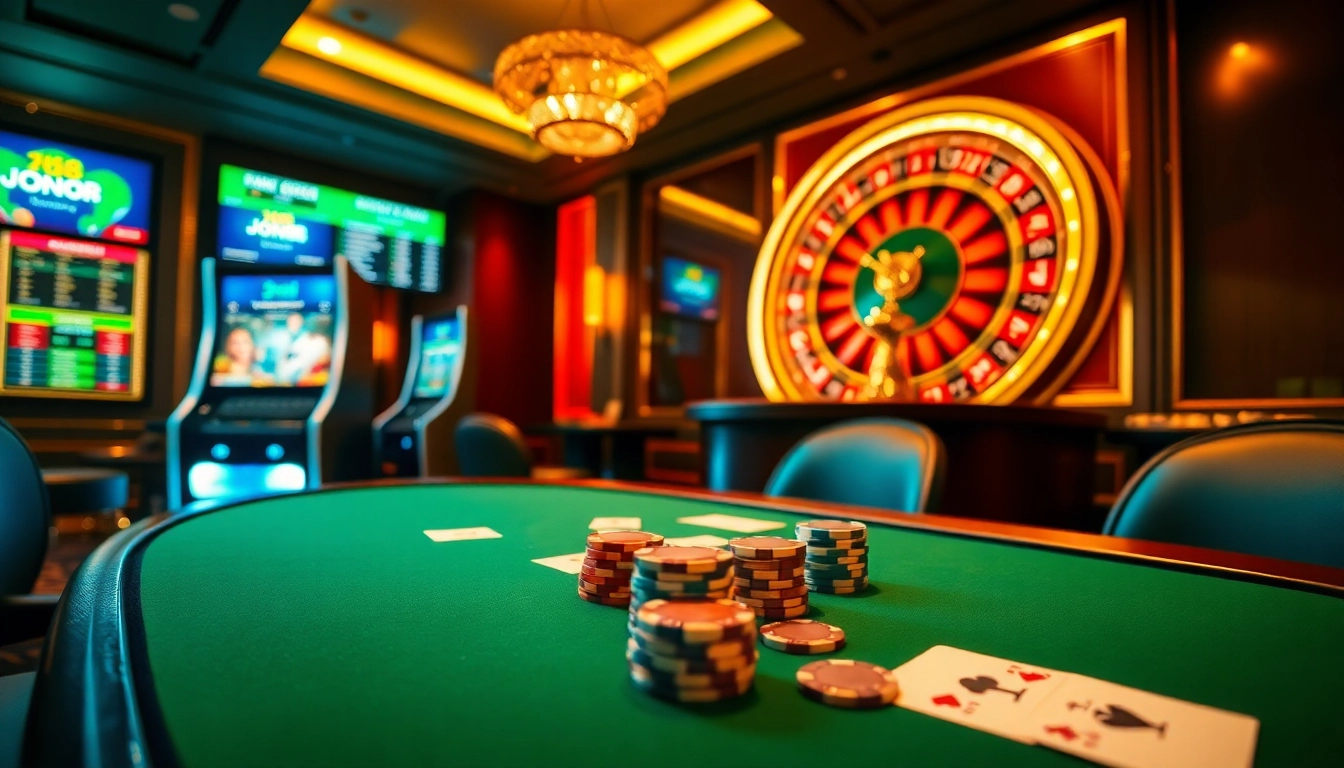 Exciting Jun88 poker game scene with professional chips and thrilling roulette.