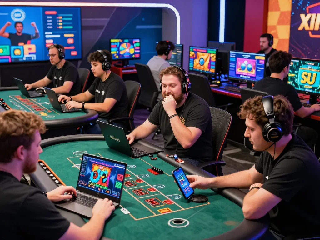 XIN88 online gaming enthusiasts enjoying live casino games in a vibrant atmosphere