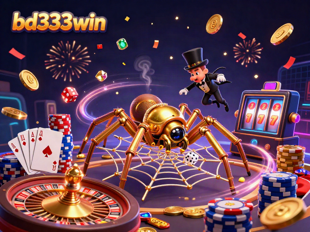 Win big with bd333win as a steampunk spider weaves a golden web of gaming fortune.