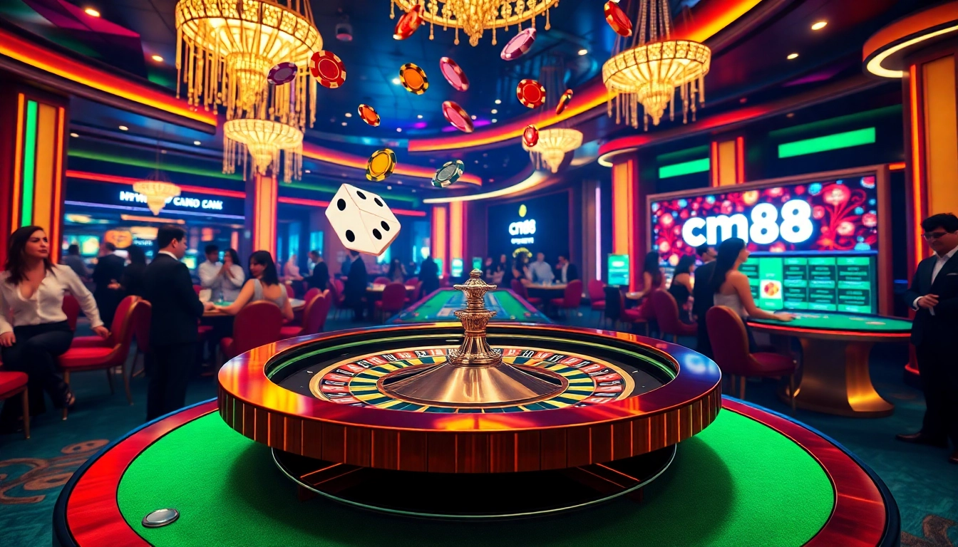 Engaging cm88 casino scene with roulette table, chips, and dynamic betting atmosphere.