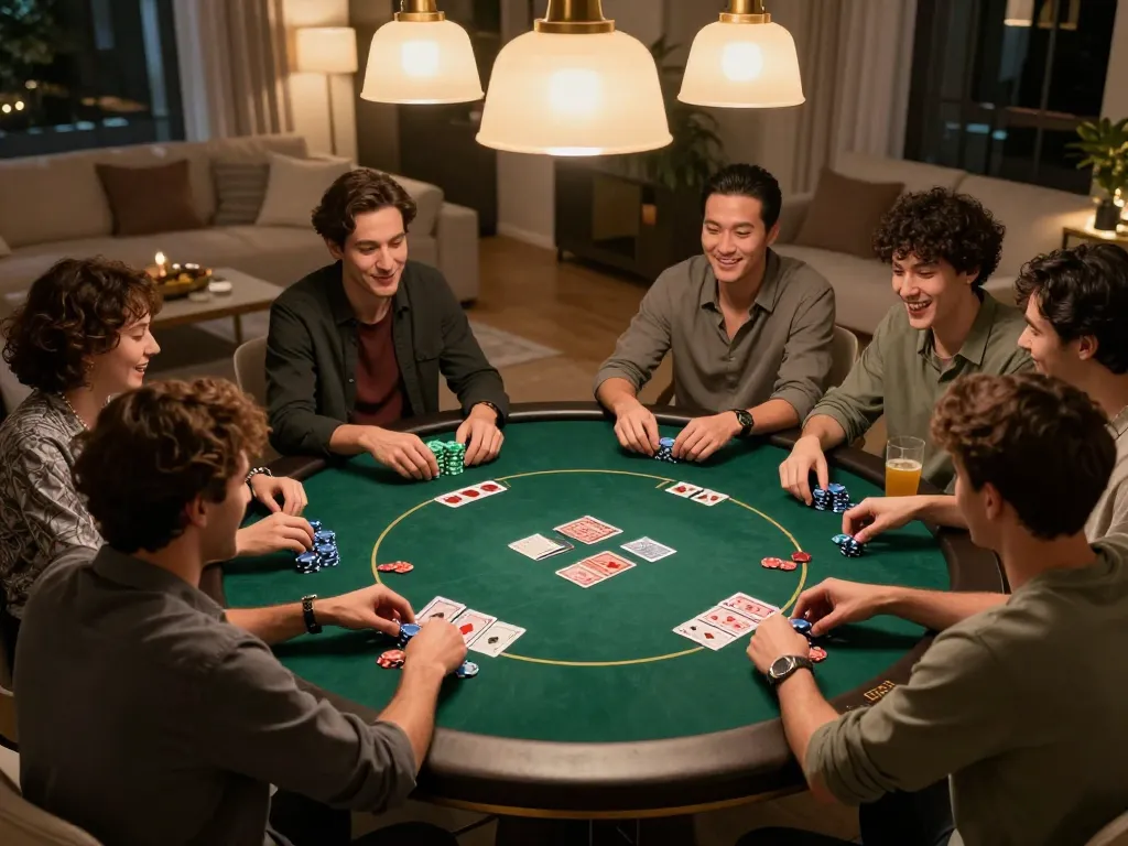 Players strategizing during a friendly poker night at home while enjoying SC88 gaming.