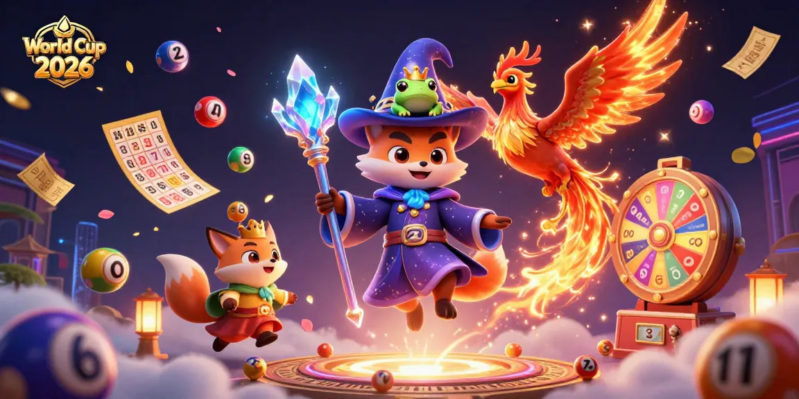 Experience World Cup 2026 with the wizard fox, phoenix, and magical gaming elements in an immersive illustration.