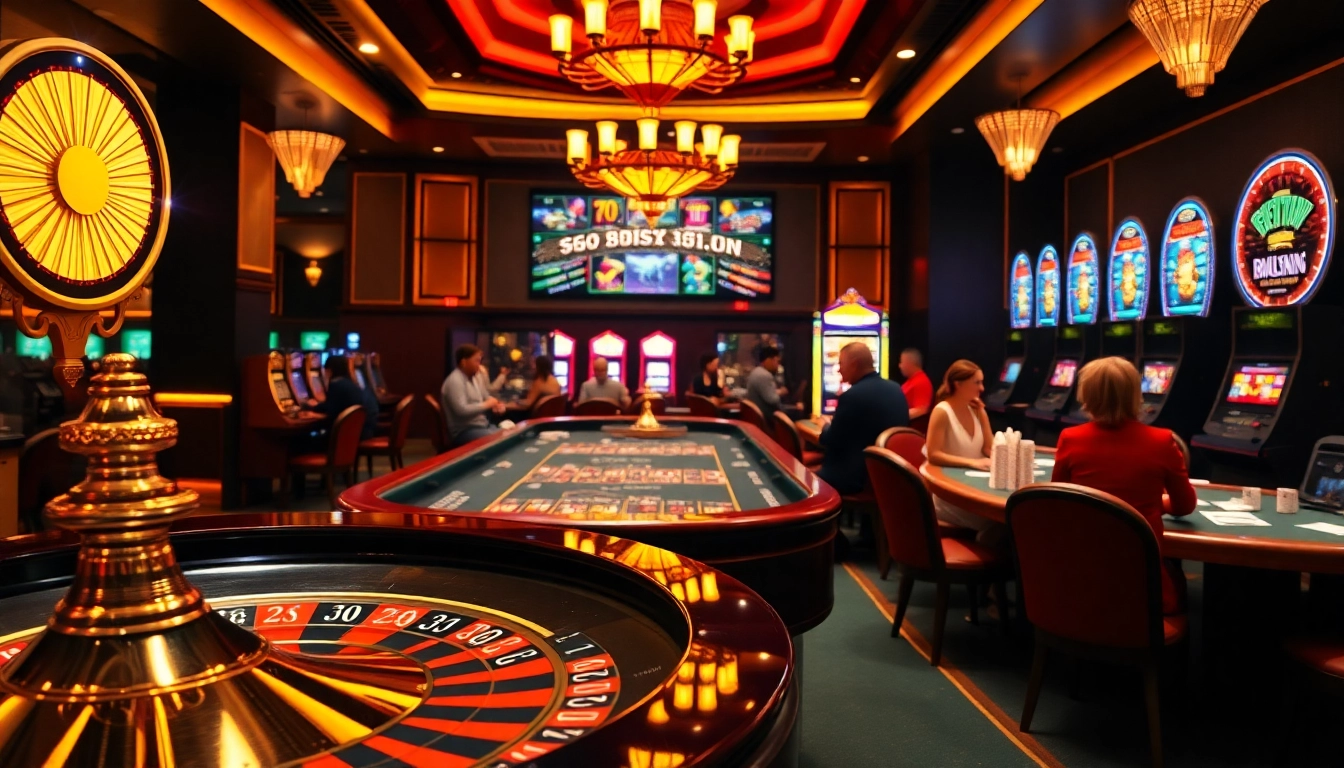 Experience thrilling gameplay at nhà cái 79king with vibrant slot machines and roulette tables.